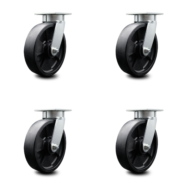 8 Inch Kingpinless Glass Filled Nylon Wheel Swivel Top Plate Caster SCC, 4PK